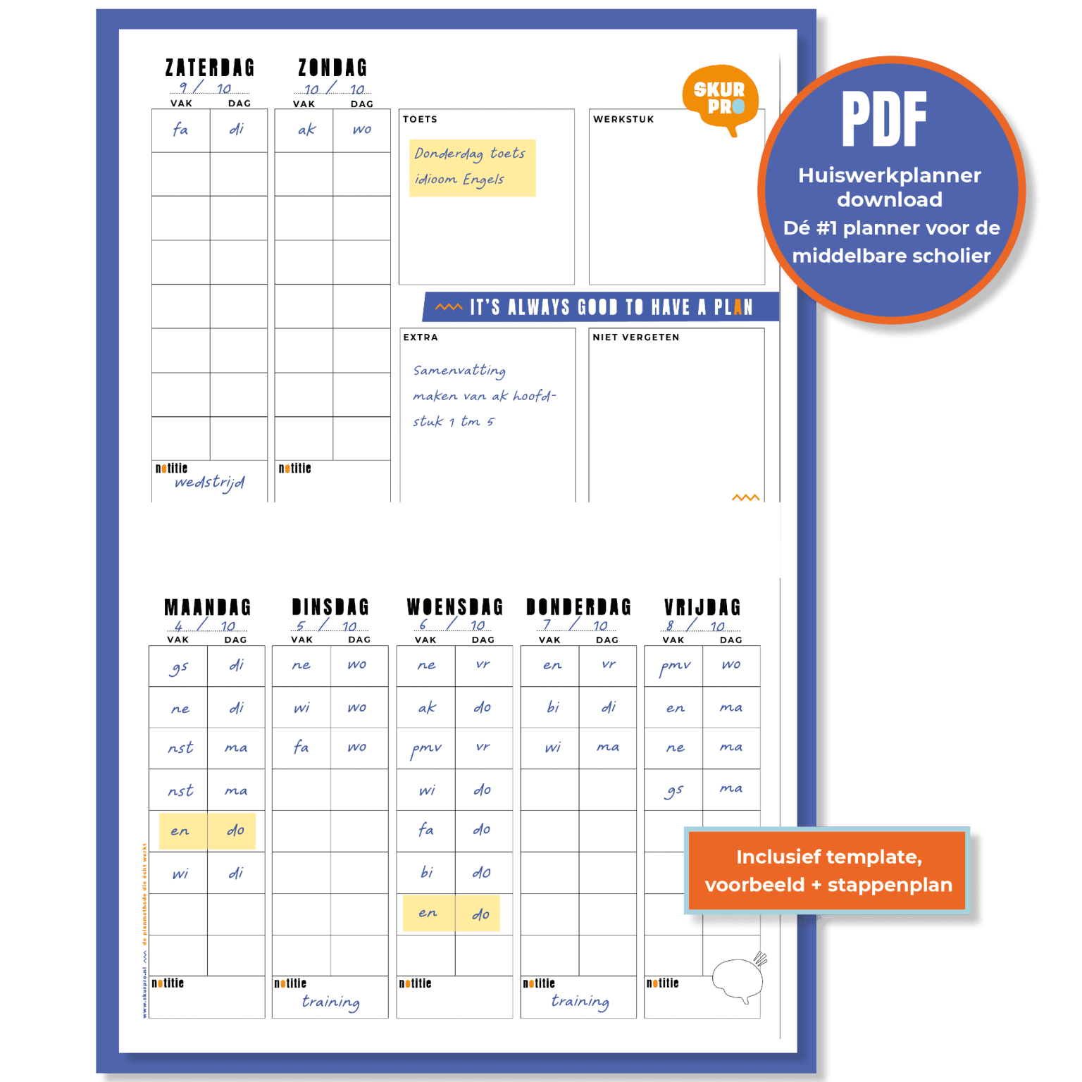Huiswerk plan pakket Huiswerkplanner-download-foto